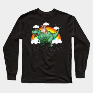 T Rex Dinosaur Riding Bulldog Dog Long Sleeve T-Shirt